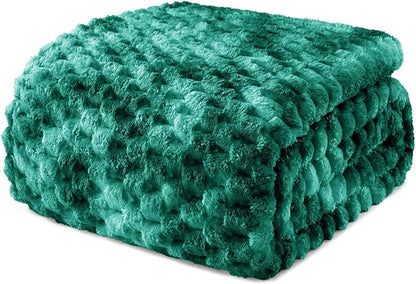 Exclusivo Mezcla Fleece Twin Blanket for Bed, Extra Large Fuzzy Tie-dye Teal Bed Blankets, Soft Cozy Plush Sofa Throws for All Seasons, 60x80 Inches