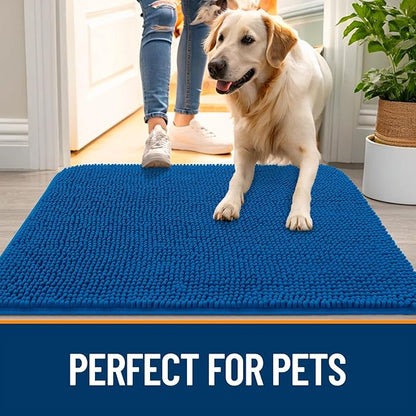 OLANLY Dog Door Mat for Muddy Paws 70x46, Absorbs Moisture and Dirt, Absorbent Non-Slip Washable Doormat, Quick Dry Chenille Mud Mat, Entry Indoor Entryway Carpet for Inside Floor, Deep Navy Blue