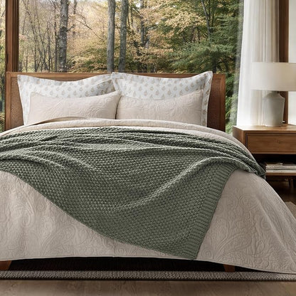 EVERGRACEHOME Chunky Chenille Knit Throw Blanket for Couch, Soft Luxurious Moss Stitch Blankets for Bed, Cozy Decorative Farmhouse Knitted Throws for Sofa, Dried Thyme Green, 60" x 80"