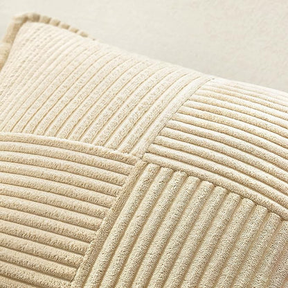 MIULEE Cream Corduroy Decorative Euro Sham Pillow Covers 24x24 Inch with Splicing Set of 2 Soft Boho Pillow Covers Broadside Textured Pillowcases for Couch Bed Livingroom