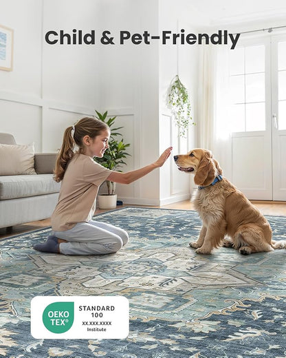 AMADA HOMEFURNISHING 2x3 Washable Area Rug, Low-Profile Entryway Rug with Non-Slip Backing & Durable Edge Binding, Vintage Rug Pattern, Small Rugs for Entryway, Kitchen & Living Room