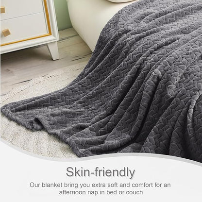 Exclusivo Mezcla Fleece King Size Blanket for Bed, 90x104 Inches Soft Cozy Jacquard Flannel Blankets, Lightweight Fuzzy Plush Warm for Women, Dark Grey
