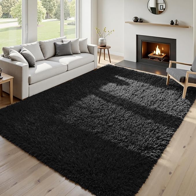 8x10 Area Rugs for Living Room Rug: Soft Fluffy Shag Black Rugs for Bedroom, Non-Slip Large Fuzzy Plush Rug Indoor Floor Carpet for Nursery Kids Boys Girls Room, Dorms, Playroom, Modern Home Decor