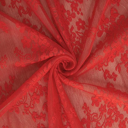 YJ YANJUN Vintage Lace Curtains 72 Inch Length 2 Panels for Bedroom-Victorian Floral Red Christmas Living Room Curtains with Scalloped Edges Farmhouse Embroidery Rod Pocket Privacy Christmas Decor