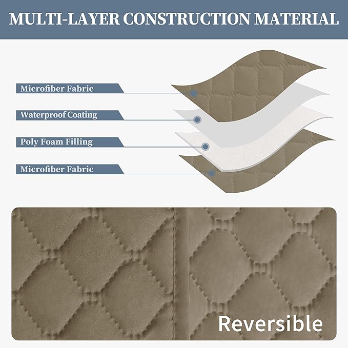 ISSUNTEX Double Protection 100% Waterproof Recliner Covers for Living Room, Reversible Furniture Protector Recliner Couch Sofa Slipcover for Dogs, Pets, Kids (Oversized Recliner, Beige/Beige)