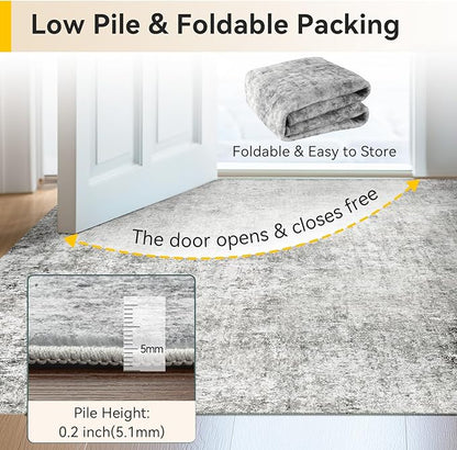 Washable Area Rugs 5'x7' Non-Slip Modern Abstract Soft for Living Room Entryway Bedroom Nursery, Print Pattern, Gray White Grey