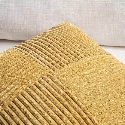 Fancy Homi 2 Packs Mustard Yellow Decorative Throw Pillow Covers 22x22 Inch for Living Room Couch Bed Sofa, Farmhouse Boho Home Decor, Soft Corss Corduroy Patchwork Accent Square Cushion Case 55x55 cm