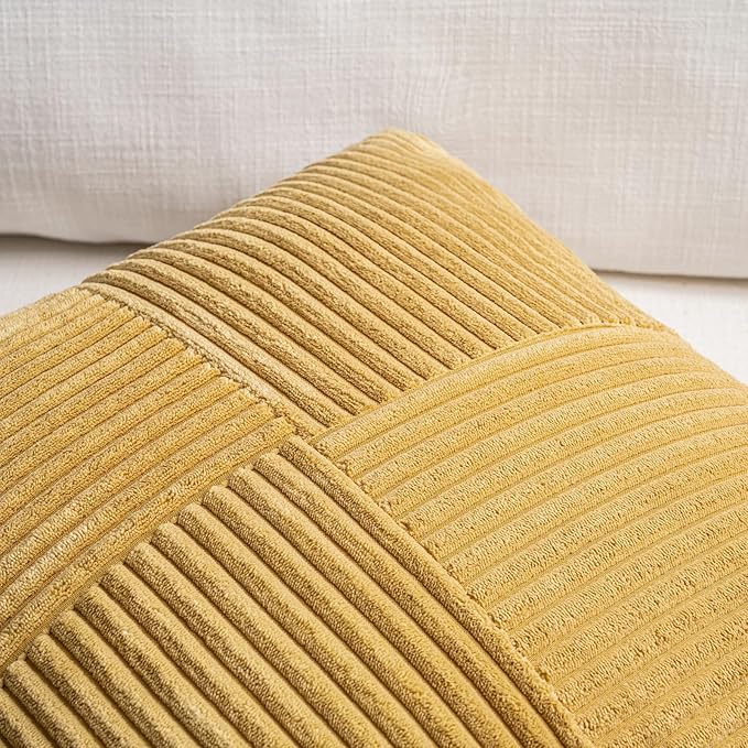 Fancy Homi 2 Packs Mustard Yellow Lumbar Decorative Throw Pillow Covers 16x28 Inch for Living Room Couch Bed, Rustic Farmhouse Boho Home Decor, Soft Striped Corduroy Rectangle Accent Cushion Case