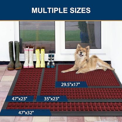 Smiry Front Door Mat Outside Entrance, Heavy Duty Natural Rubber Doormat, Non Slip, Trap Dirt and Moisture, Easy Clean, Low Profile Welcome Floor Mats for Indoor Outdoor Entry, 47x32 Inch, Red