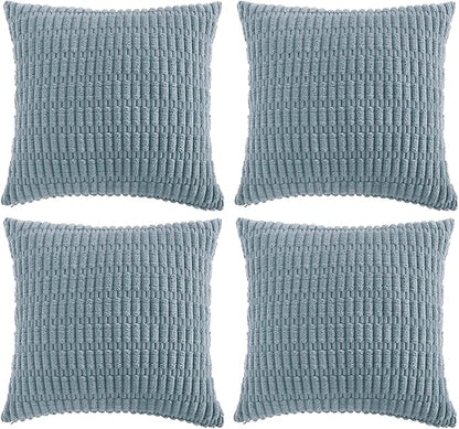Fancy Homi 4 Packs Boho Light Blue Decorative Throw Pillow Covers 20x20 Inch for Couch Bed Sofa, Rustic Modern Farmhouse Home Decor, Soft Plush Corduroy Square Cute Cushion Case 50x50 cm
