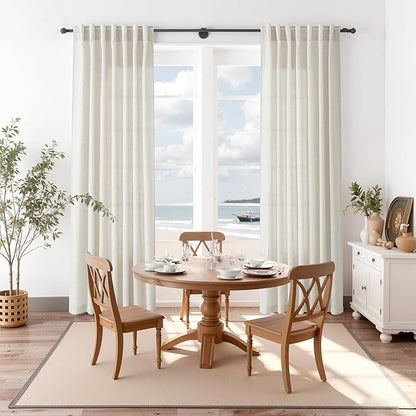 Nanspring Mousse White Linen Curtains 63 Inch Length for Living Room Luxury Light Filtering Semi Sheer Curtain Back Tab Simple Modern Elegant Coastal Decor Drapes for Bedroom Office 52x63, 2 Panels