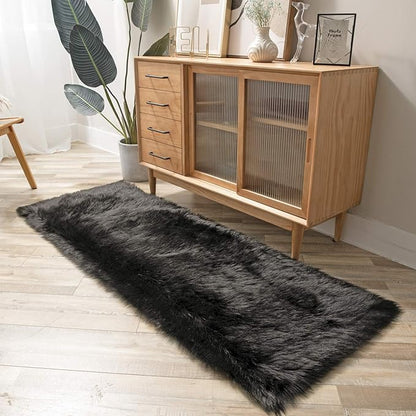 Ashler faux fur rug, Fluffy Shaggy Area Rug Ultra Soft 2.2 x 6 Feet Rectangle Fur Rug, Black Fuzzy Rug Machine Washable Shag Rug, Nursery Decor Throw Rugs for Bedroom, kids room, Living Room