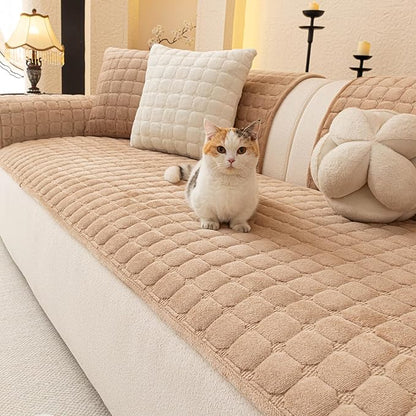 Velvet Couch Covers for Dogs, Dog Sectional Couch Covers, Pet Couchs Cover for 3-4 Seater, Couchs Protector for Dogs, Sectional Sofa Cover for Pet Washable(1PC,Khaki,27.6"×82.7")