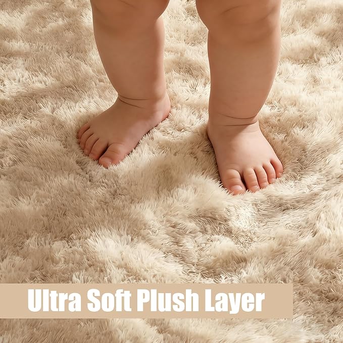Ultra Soft Fluffy Area Rugs for Bedroom Living Room 10x14, Nursery Rug, Non-Slip Carpet for Kids Dorms Decor, Shaggy Bedside Rug, Mottling Beige