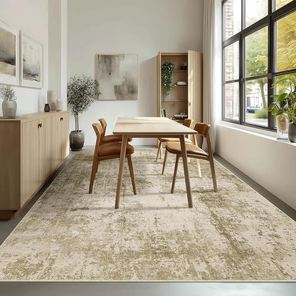 LEPEII 9x12 Area Rug, Modern Abstract Washable Large Rugs for Living Room, Dining Room, Non-Slip Non Shedding Low Pile Home Decor Durable Bedroom Rug-Beige