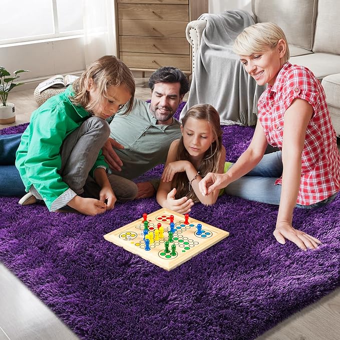 Shag Area Rugs for Bedroom Living Room,5X8 Ultra Soft Purple Fluffy Area Rugs for Dorm, Indoor Carpet Nursery Rugs for Kids Girls Room Home Decor, Purple
