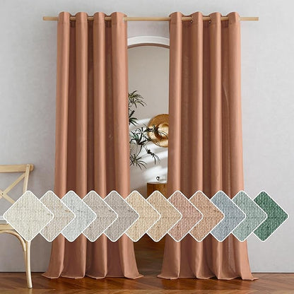 NICETOWN Caramel Linen Curtains 84 inches Long, Grommet Thick Flax Linen Window Treatment Privacy Assured with Light Filtering Drapes for Bedroom/Living Room, W55 x L84, 2 Panels