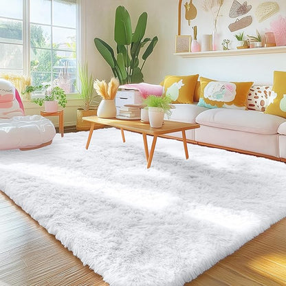 OLANLY 5x8 Machine Washable Large Area Rugs for Living Room, Bedroom, Soft Fluffy Shaggy Bedside Rug, Indoor Floor Carpet for Kids Girls and Boys, Dorms, Nursery, Home Decor Aesthetic, White