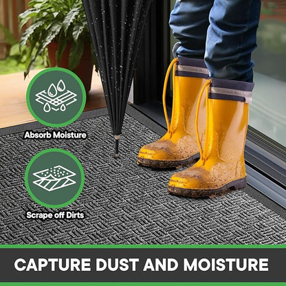Mibao Front Door Mat, Heavy Duty Durable Welcome Mat for Outdoor Indoor, Dirt Trapper Waterproof Super Absorbent Door Mat for Entryway Outside Patio Porch, 61.5" x 36", Gray