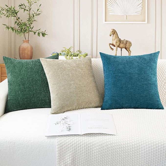 CaliTime Throw Pillow Covers Decorative 26 X 26 Inches Pack of 2 Cozy Chenille Cushion Cases for Couch Sofa Bed Living Room Home Ocean Blue