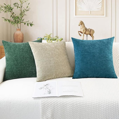 CaliTime Christmas Throw Pillow Covers Decorative 16 X 16 Inches Pack of 2 Cozy Chenille Cushion Cases for Couch Sofa Bed Living Room Home Dark Green