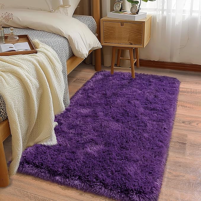 Soft Runner Rugs for Bedroom Hallways, 2x4 Purple Fluffy Shag Throw Area Rug Non Slip for Bedside Dorm, Long Shaggy Furry Carpet for Nursery Living Room