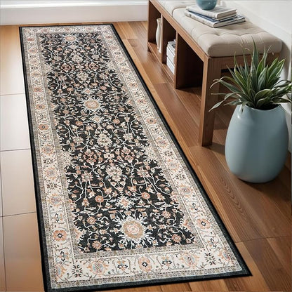 TOPRUUG Washable Runner Rug 2x6 - Hallway Runner Rug Non-Slip Kitchen Rugs Non Skid Stain Resistant Waterproof Carpet Low Pile Durable Soft Mat for Living Room Bedroom Bathroom (Black, 2X6)