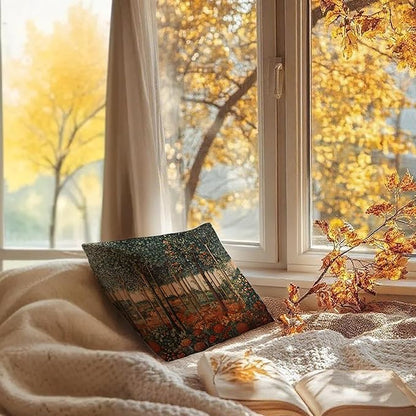 Rustic William Morris Inspired Autumn Forest Decor Throw Pillow Covers 18x18, Vintage Botanical Nature Decorative Throw Pillow Covers for Home Bedroom Living Room,Fall Home Room Decor