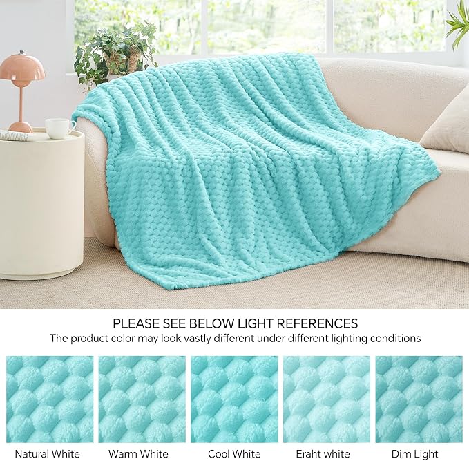 BEDELITE Fleece Blanket - 3D Jacquard Decorative Aqua Twin Blankets for Couch & Bed, Soft and Cozy Warm Plush Fluffy Blanket All Seasons Suitable, 60x80Inches