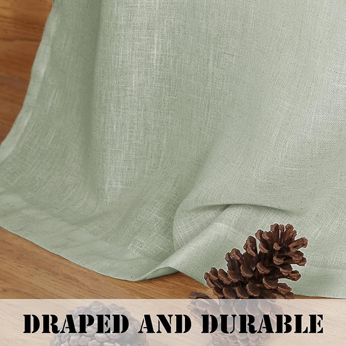 H.VERSAILTEX Elegant Linen Semi Sheer Blended Curtains Privacy Protection Light Filtering Nickel Grommet Window Panels/Drapes for Bedroom (Set of 2, 52x84-Inch, Sage)
