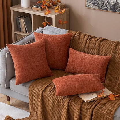 MIULEE Pack of 2 Couch Throw Pillow Covers 20x20 Inch Soft Burnt Orange Chenille Pillow Covers for Sofa Living Room Solid Dyed Pillow Cases