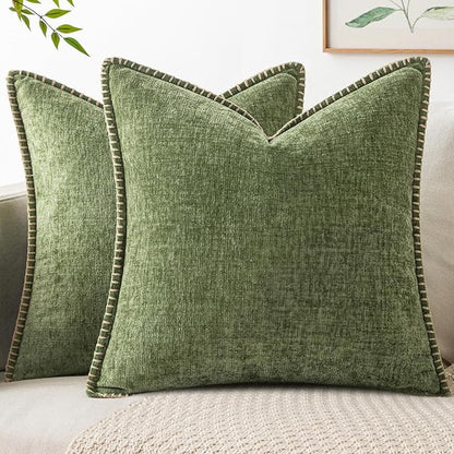 MIULEE Pack of 2 Couch Throw Pillow Covers 20x20 Inch Sage Green Farmhouse Decorative Pillow Covers with Stitched Edge Soft Chenille Solid Dyed Spring Pillow Covers for Sofa Bed Living Room