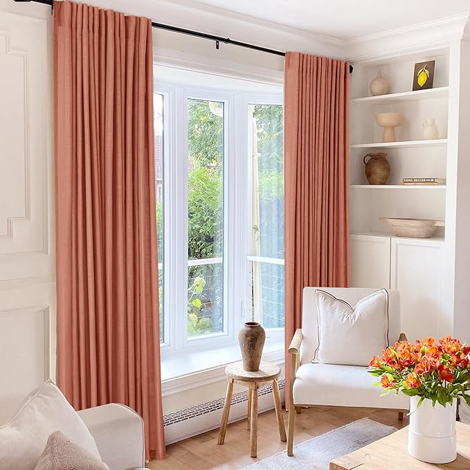 144 inch Linen Terracotta Curtains 2 Panels for Living Room Back Tab Light Filtering Semi Sheer Rust Colored Curtains 144 inches Long Soft Thick Cotton Cloth Textured Rustic Boho Farmhouse Room Decor