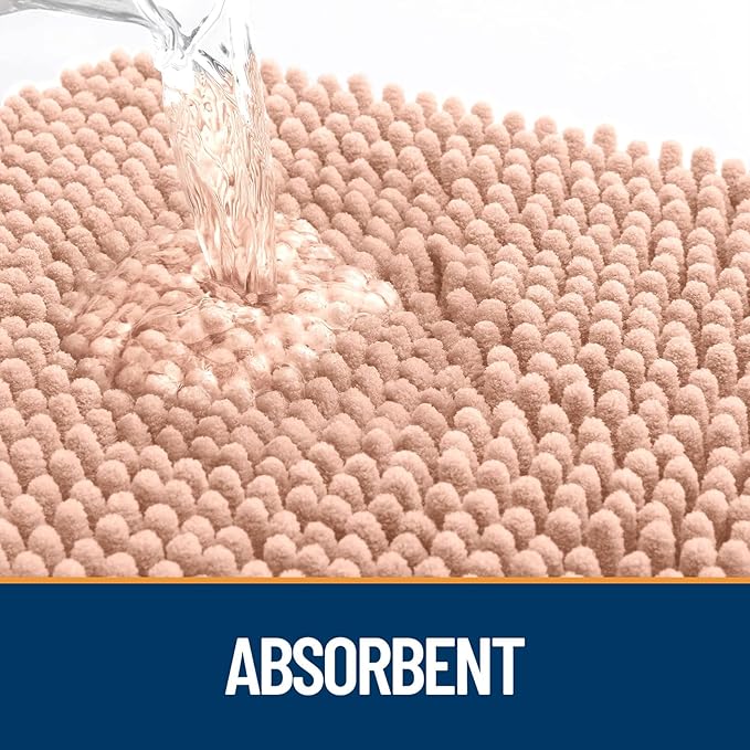 OLANLY Dog Door Mat for Muddy Paws 48x30, Paw Print Design, Absorbs Moisture and Dirt, Absorbent Non-Slip Washable Doormat, Quick Dry Chenille Mud Mat for Dogs, Entry Indoor Entryway Carpet, Peach