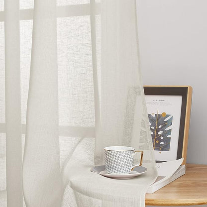 NICETOWN Kitchen Curtains Linen Burlap Drapes for Bedroom, Grommet Top Semi Sheer Privacy Window Treatment Light Filtering for Living Room, Natural, W52 x L45, Set of 2