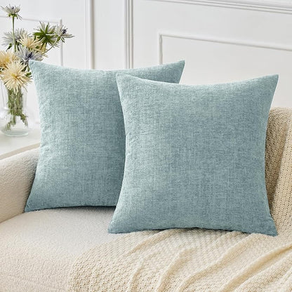 MIULEE Pack of 2 Light Blue Throw Pillow Covers 24x24 Inch Soft Chenille Pillow Covers for Sofa Living Room Spring Home Decor Couch Solid Dyed Cases