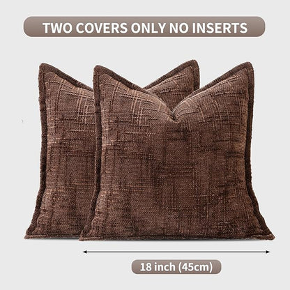 HPUK Fall Chenille Soft Throw Pillow Covers 18x18 Set of 2, Accent Cushion Covers for Living Room, Bedroom, Decorative Solid Color Pillow Covers for Couch, Sofa, Chair, Chocolate