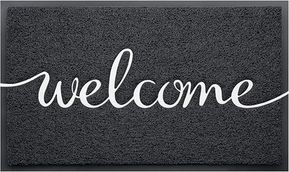 CozyBounty Black Door Mat Welcome Mats Outdoor Indoor Non-Slip Doormat for Entryway Low-Profile Floor Mat for Yard, Garage, High Traffic Areas (36"x24", Black)