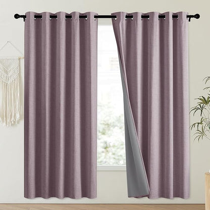 NICETOWN Chaise Mauve Vintage Linen 100% Blackout Curtains for Playroom, Thermal Insulated Curtains 72" Long, Noise Reducing Window Treatment Drapes for Laundry Room, 62" Wide Per Panel, Set of 2