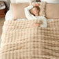 Cozy Bliss Faux Fur Throw Blanket for Couch, Bubble Plush Blanket Queen Size, Fuzzy Soft & Thick Blanket for Bed Sofa Living Room, 90x90 Inches Beige