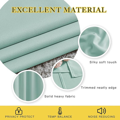 NICETOWN Seafoam Green Blackout Curtains 90 inches Long, Grommet Thermal Insulated Blackout Window Treatments Sound Reducing for Bedroom/Living Room, 2 Panels, W52 x L90