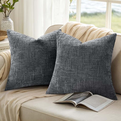 decorUhome Dark Grey Chenille Throw Pillow Covers 20x20 Set of 2 Textured Soft Cozy Slubby Couch Pillow Covers Modern Farmhouse Boho Decorative Pillow Cases for Bed Sofa Living Room