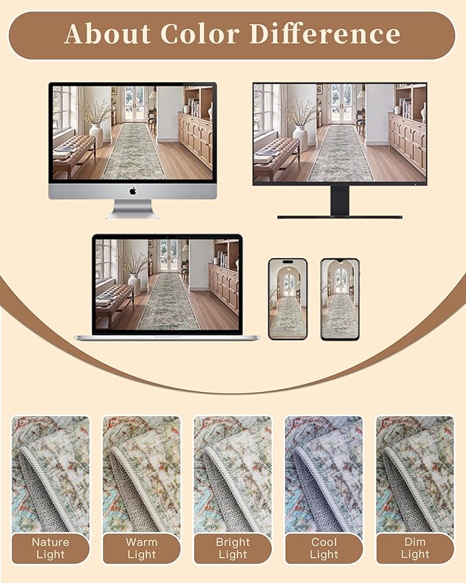 Madane Hallway Runner Rug 2x12, Extra Long Washable Runner Rugs with Rubber Backing, Non Slip Carpet Runner for Hallway, Vintage Rug Runners for Kitchen Laundry Room Entryway (Green, 2'x12')