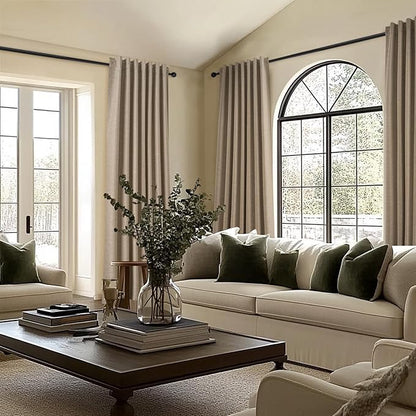 Topfinel 94 Inches Long Taupe Flax Custom Blackout Linen Curtains, Viral Ivory Pinch Pleated Noise Cancelling Curtains with Pin Hooks for Traverse, Burlap Viral Drapes 2 Panels for Living Room