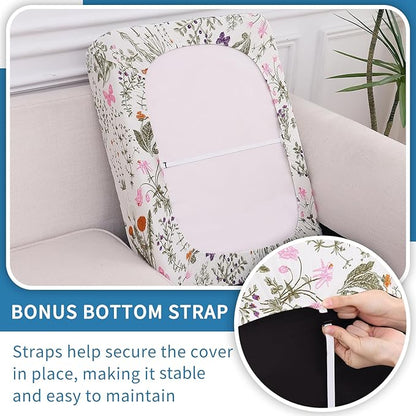 hyha Printed Couch Cushion Covers, Floral Sofa Covers Washable for Cushion Couch, Stretch Pattern Outdoor Cushion Covers for Patio Furniture with Elastic Bottom(Small, Sage Wild Green)
