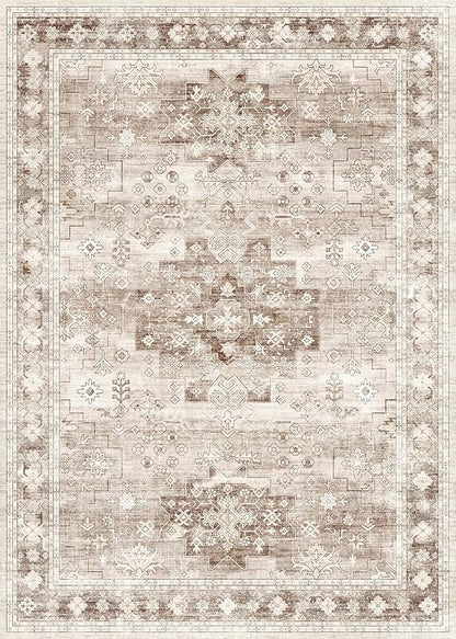 Washable Farmhouse Living Room Rug, 9x12 Area Rugs for Bedroom, Dining Room Under Table Carpet, Kids Room, Large Boho Vintage Non-Slip Floral Rugs Low Pile Stain Resistant (9x12 Beige/Latte)