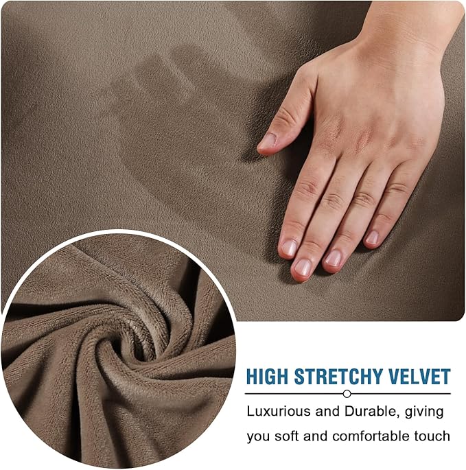 H.VERSAILTEX Wingback Chair Covers Velvet Plush Wing Chair Slipcover 1 Piece High Stretch Wing Back Chair Slipcovers Sofa Cover Furniture Cover with Elastic Bottom, Mocha