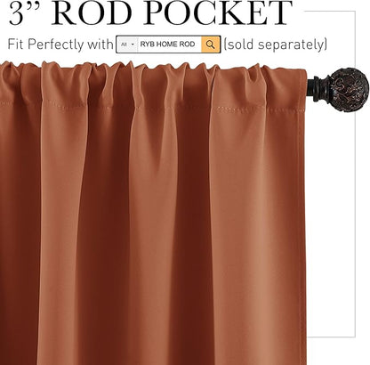 RYB HOME Basement Bathroom Kitchen Cafe Blackout Privacy Curtains, Short Insulating Light UV Heat Blocking Privacy Curtain Tiers for Laundry Room, Width 34 by Length 30, Burnt Orange, 2 Panels