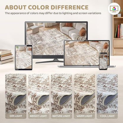 UERMEI 3x5 Area Rug Living Room Rugs - Washable Neutral Modern Abstract Soft Thin Rug Indoor Floor No Slip Rug Carpet for Bedroom Under Dining Table Home Office Decor - Brown/Grey/Red