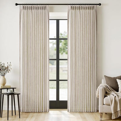 MIULEE Pinch Pleated Thick Linen Curtains 96 Inches Long 2 Panels for Living Room Bedroom, Memory Trained Drapes Pinch Pleat Back Tab Semi Sheer Privacy Neutral Ivory Cream Farmhouse Window Curtains
